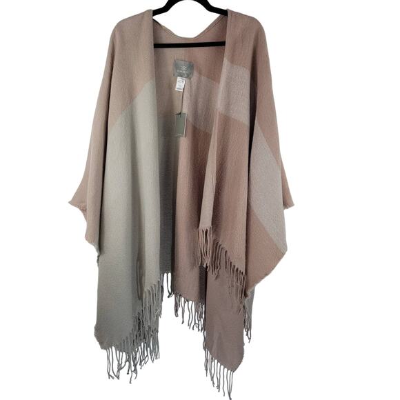 SOIA & KYO Woven Scarfigan With Fringe Neutral Beige/Cream OSFM - Picture 1 of 4